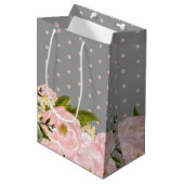 Grijs | Blush Pink Peonies Weddenschap Medium Cadeauzakje (Voorkant Gekanteld)