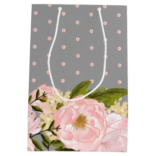 Grijs | Blush Pink Peonies Weddenschap Medium Cadeauzakje (Achterkant)