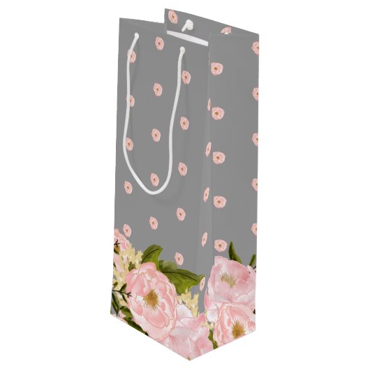 Grijs | Blush Pink Peonies Weddenschap Wijn Cadeautas (Achterkant Gekanteld)