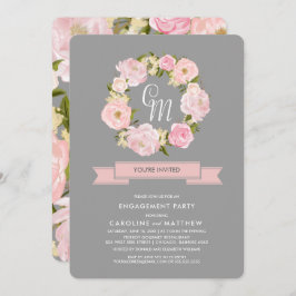 Grijs | Blush Pink Peony Wreatgement Party Kaart