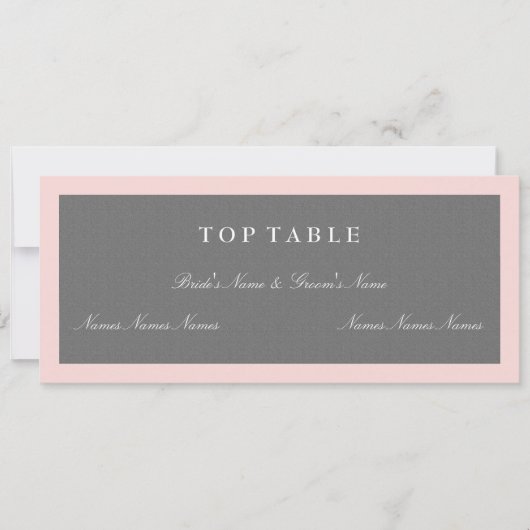Grijs & Blush Roze Bovenste Tafel Plan Card Kaart (Voorkant)