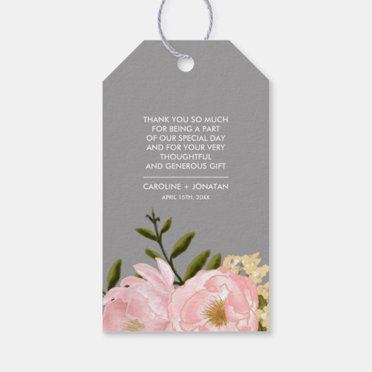 Grijs | Blush roze pony's Dank je huwelijk Cadeaulabel (Achterkant)