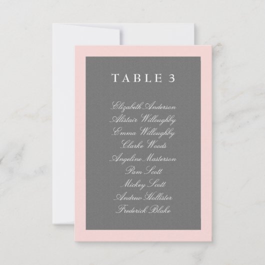 Grijs & Blush Roze Tafelplan kaart (Voorkant)