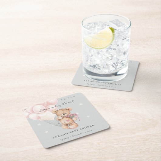 Grijs Blush Wake Beer ballonBaby shower Kartonnen Onderzetters (Insitu)