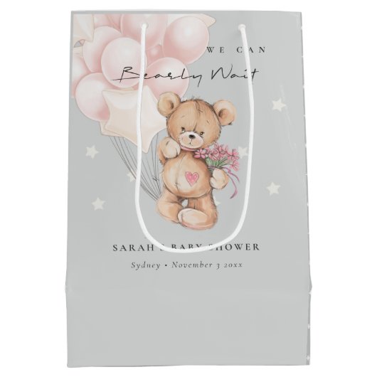 Grijs Blush Wake Beer ballonBaby shower Medium Cadeauzakje (Achterkant)