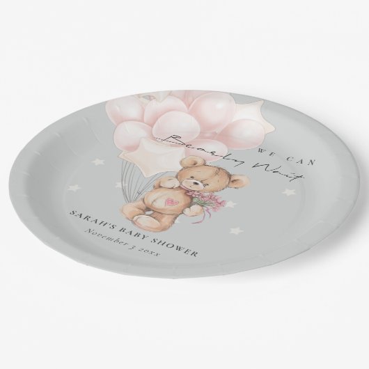 Grijs Blush Wake Beer ballonBaby shower Papieren Bordje (Gekanteld)