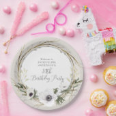 Grijs BOHO Wit Bloemen Twig Krans Verjaardagsfeest Papieren Bordje (Feest)