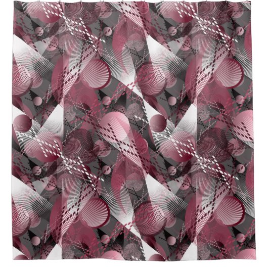 Grijs, bordeaux, wit abstract patroon. douchegordijn (Voorkant)