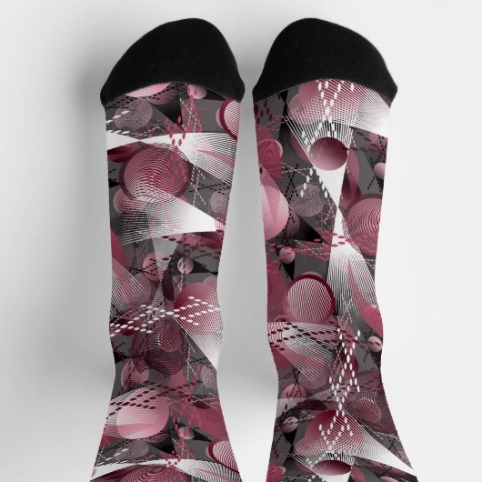 Grijs, bordeaux, wit abstract patroon. sokken (Top)