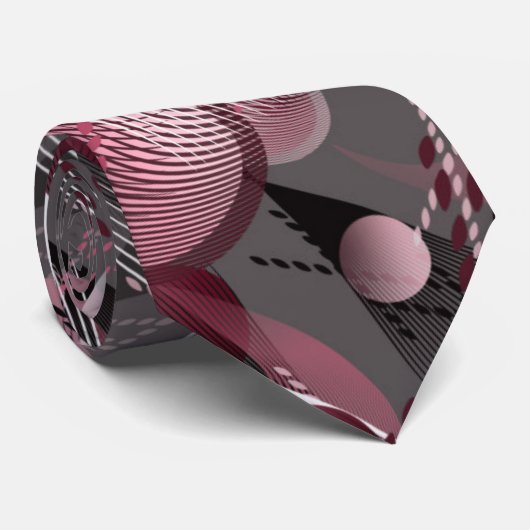 Grijs, bordeaux, wit abstract patroon. stropdas (Opgerold)