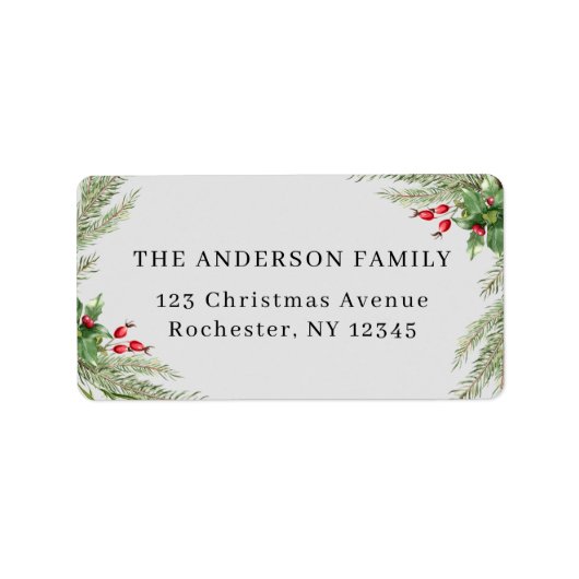 Grijs Botanisch Kerstmisadres Etiket (Voorkant)