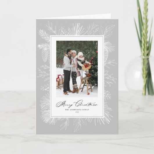 Grijs Botanisch Lijst Foto Kerst Feestdagen Kaart (Voorkant)