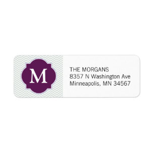 Grijs & Bourgogne Modern Chevron Custom Monogram Etiket