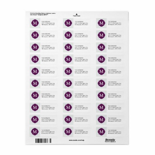 Grijs & Bourgogne Modern Chevron Custom Monogram Etiket (Full Sheet)