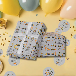 Grijs Bouwthema verjaardagsfeestje Tweetalig Cadeaupapier