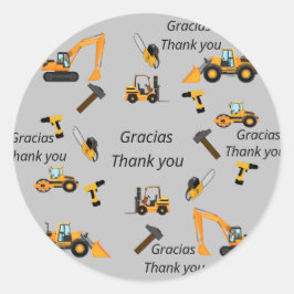 Grijs Bouwthema verjaardagsfeestje Tweetalig Ronde Sticker