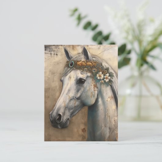 Grijs Briefkaart met bloemenkroon (Staand voorkant)