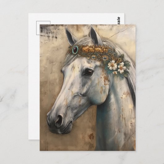 Grijs Briefkaart met bloemenkroon (Voorkant / Achterkant)