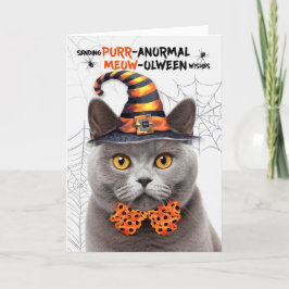 Grijs Brits Halloween Kat PURRanormal MEOWolween Feestdagen Kaart