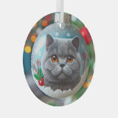 Grijs Brits Korthaar Glas Ornament (Voorkant Rechts)