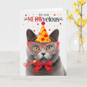 Grijs Brits Korthaar Kat MEOWvelous Verjaardag Kaart (Gele Bloem)