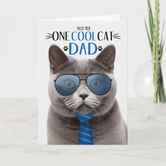 Grijs Brits Korthaar Vaderdag One Cool Cat Feestdagen Kaart (Voorkant)