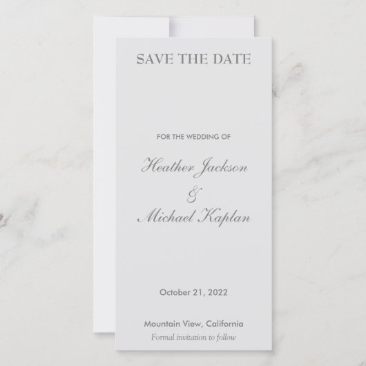 Grijs Bruiloft Professioneel Minimalist Plain Save The Date (Voorkant)