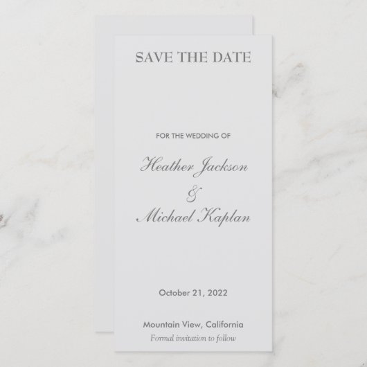 Grijs Bruiloft Professioneel Minimalist Plain Save The Date (Voorkant / Achterkant)