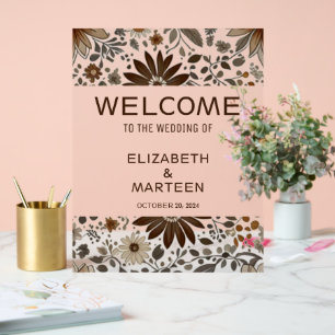 Grijs Bruin Bladpatroon Herfst bruiloft Acryl Bord