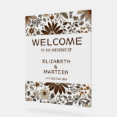 Grijs Bruin Bladpatroon Herfst bruiloft Acryl Bord (Hoek)