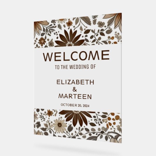 Grijs Bruin Bladpatroon Herfst bruiloft Acryl Bord (Hoek)