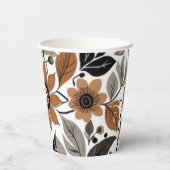 Grijs Bruin Bloempatroon Herfst bruiloft Papieren Bekers (Achterkant)