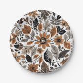 Grijs Bruin Bloempatroon Herfst bruiloft Papieren Bordje (Voorkant)