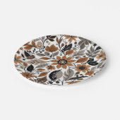 Grijs Bruin Bloempatroon Herfst bruiloft Papieren Bordje (Gekanteld)