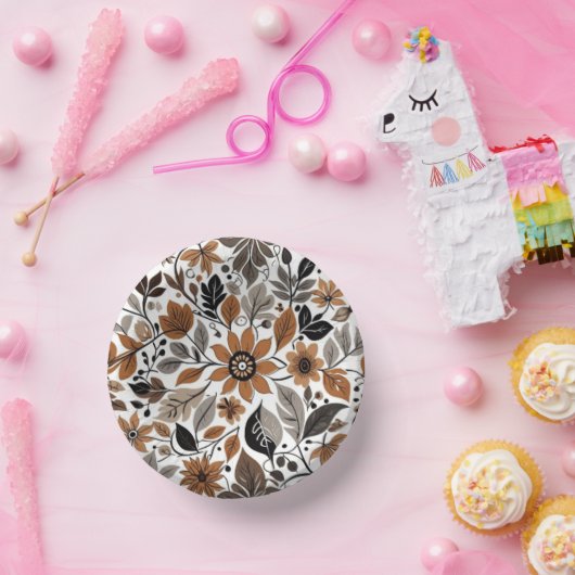 Grijs Bruin Bloempatroon Herfst bruiloft Papieren Kommen (Feest)