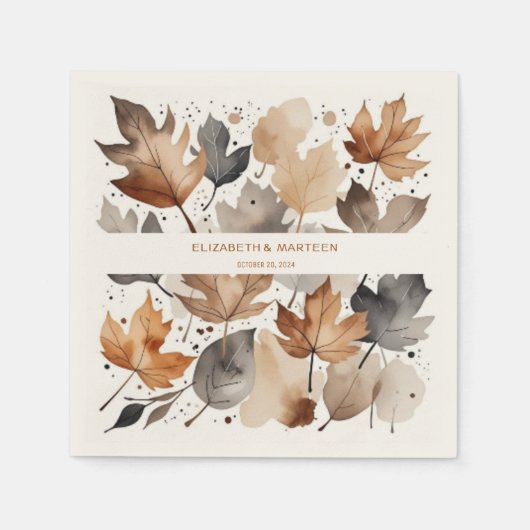 Grijs Bruin Maple Leaf Herfst Trouwpapier Servet (Voorkant)