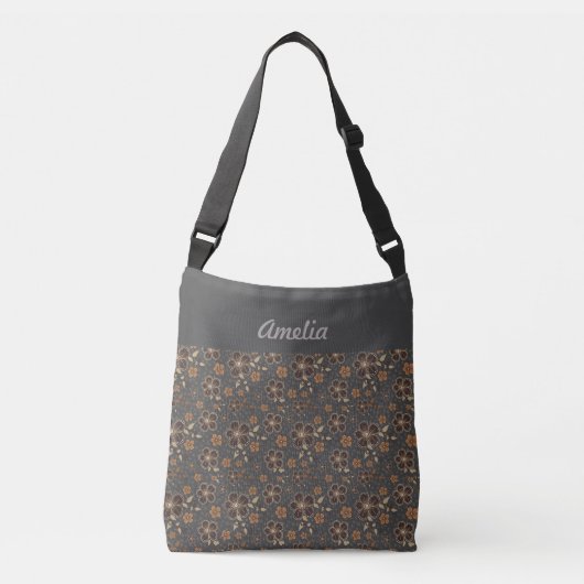 Grijs bruin natuurlijke bloem naam crossbody tas (Voorkant)