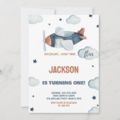 Grijs Bruin Vliegtuig Verjaardag Uitnodigingen (Voorkant)