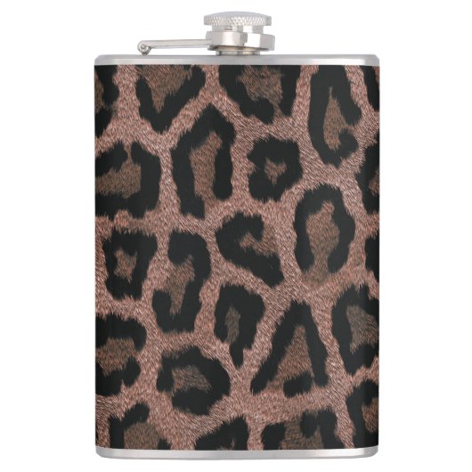 Grijs Bruin Zwart Leopard Dierenprint Heupfles (Voorkant)