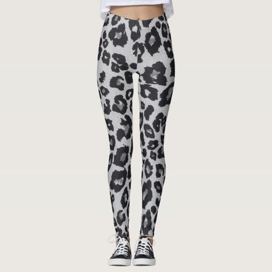 Grijs Bruin Zwart Leopard Dierenprint Leggings (Voorkant)