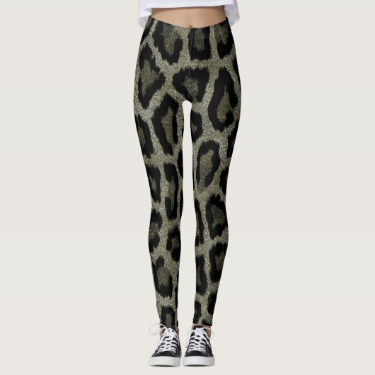 Grijs Bruin Zwart Leopard Dierenprint Leggings (Voorkant)
