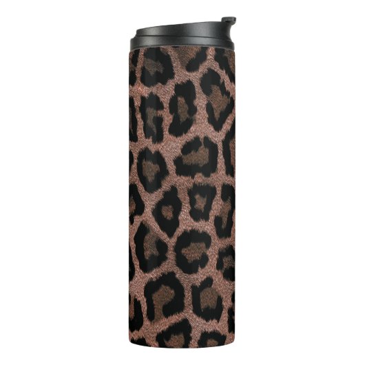 Grijs Bruin Zwart Leopard Dierenprint Thermosbeker (Gedraaid links)