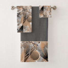 Grijs, bruine abstractie, badhanddoekset bad handdoek
