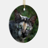 Grijs Bruine Witte Kat met Groene Ogen Keramisch Ornament (Rechts)