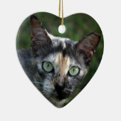 Grijs Bruine Witte Kat met Groene Ogen Keramisch Ornament (Rechts)