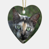 Grijs Bruine Witte Kat met Groene Ogen Keramisch Ornament (Links)