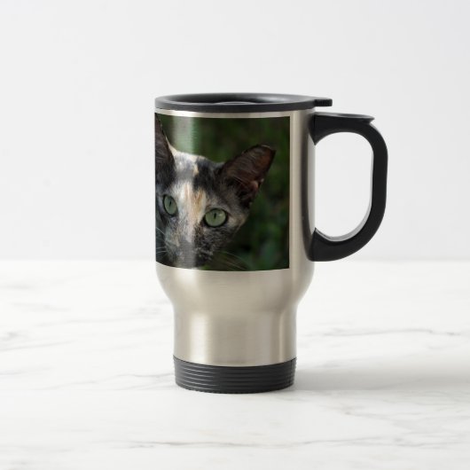 Grijs Bruine Witte Kat met Groene Ogen Reisbeker (Rechts)