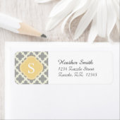 Grijs & Buff Modern Marokkaans Quatrefoil Monogram Etiket (Insitu)