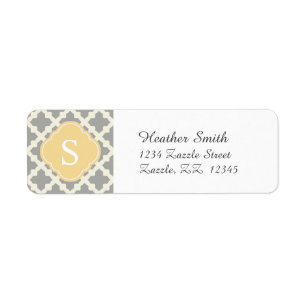 Grijs & Buff Modern Marokkaans Quatrefoil Monogram Etiket