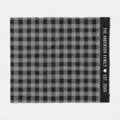 Grijs Buffalo Plaid Familie Naam Monogram Fleece Deken (Voorkant (Horizontaal))